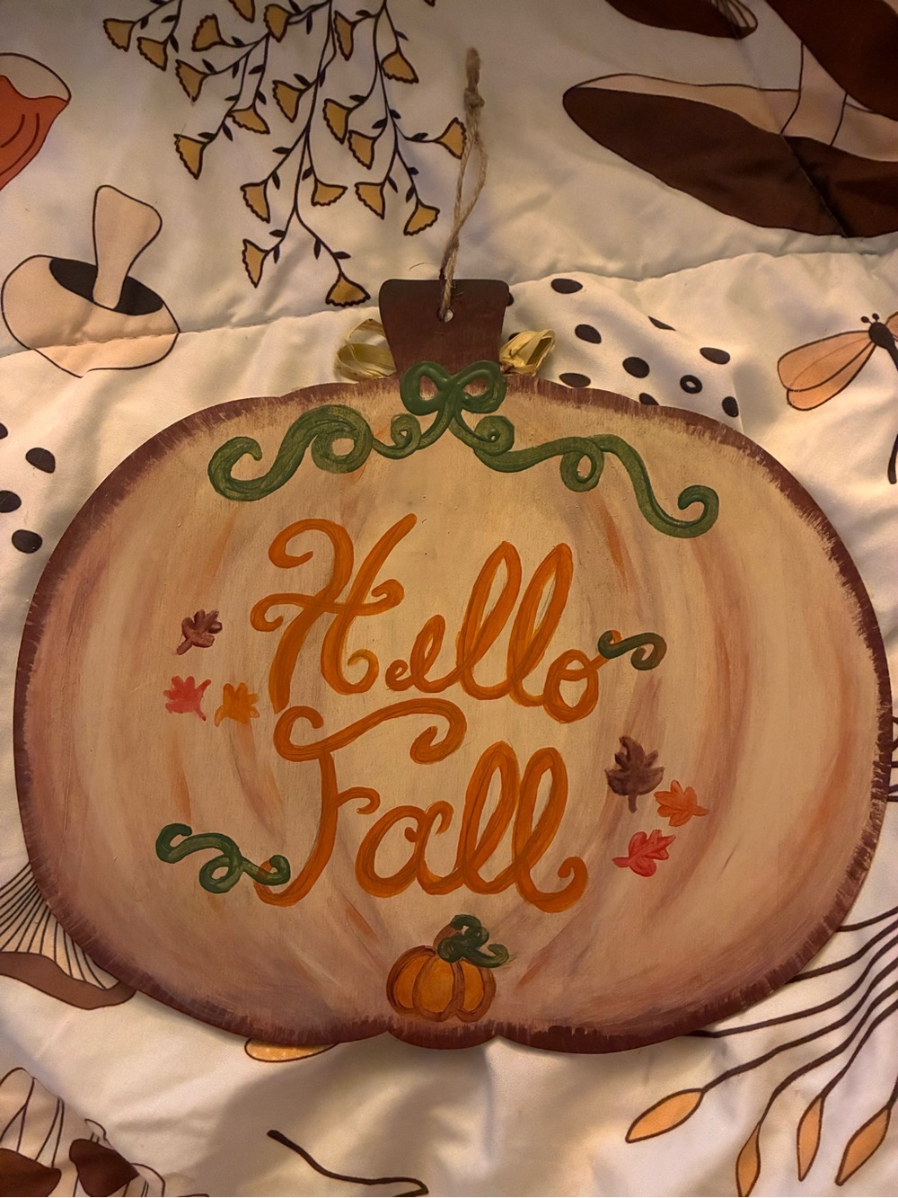 Reversible Hello Fall Hand Painted Wooden Pumpkin Wall Hanging - Autumn Decor